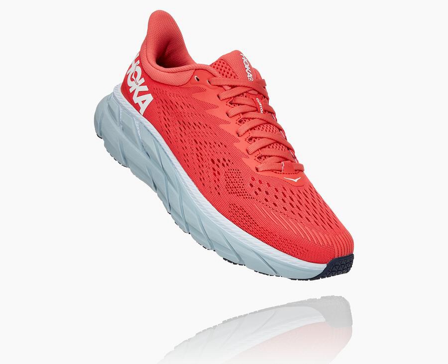 Running Shoes Womens - Hoka One One Clifton 7 - Red/White - LJWRAUV-30